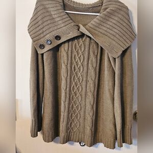Tan Cowl Neck Cable Knit Sweater